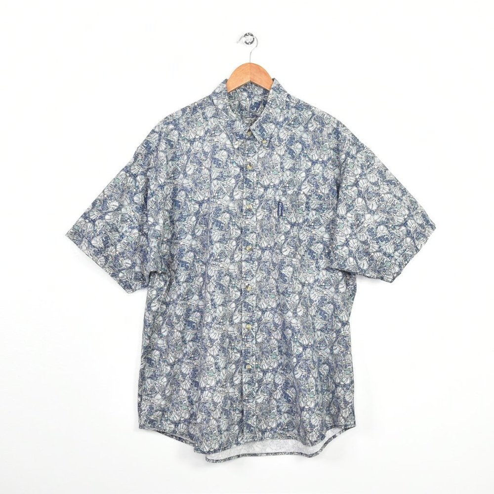 Columbia Men's XXL Vintage Fishing Button Down Short Sleeve Shirt Blue Marlin